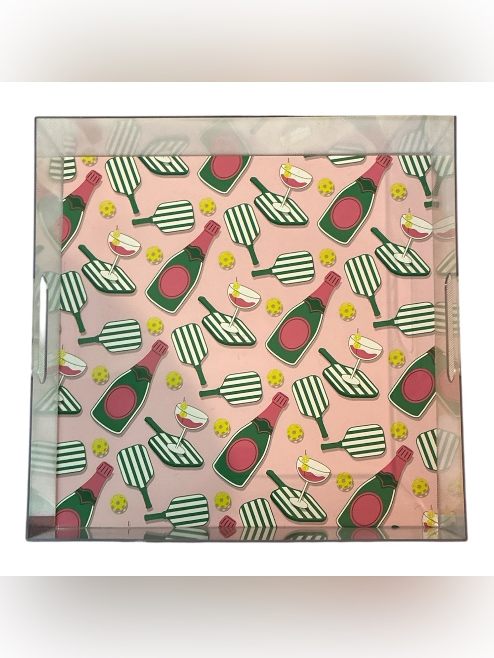 Celebrate It Cocktail Court 12" x 12" Plastic Tray With Handles Pink and Green